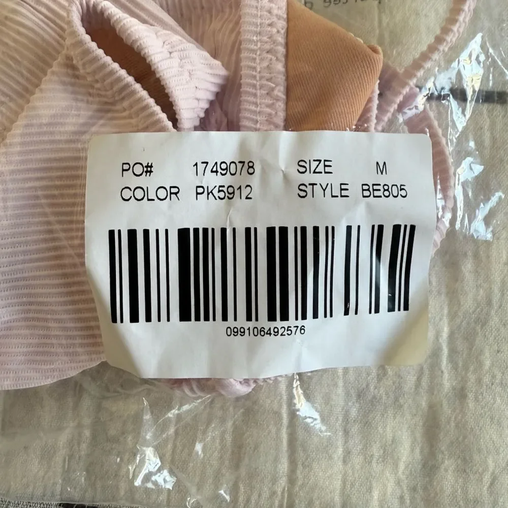NWT J. Crew Ribbed Curved-waist Cheeky String Bikini Bottom Pale Blossom Pink M